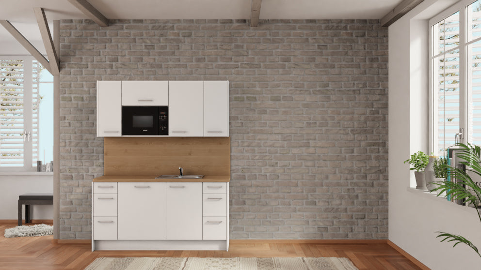 nobilia Büroküche Koblenz 165 cm Alpinweiß matt Eiche Provence mit Geschirspüler