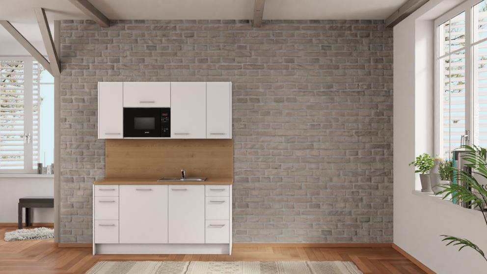 nobilia Büroküche Koblenz 165 cm Alpinweiß matt Eiche Provence mit Geschirspüler