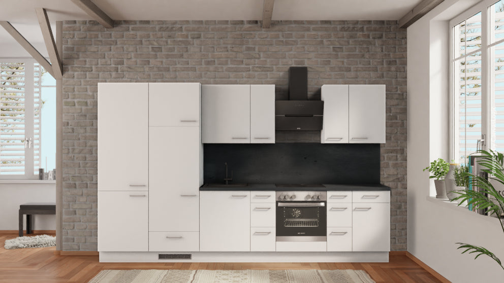 nobilia Büroküche Pulheim 345 cm Alpinweiß matt Beton Schiefergrau mit elektrogeräten