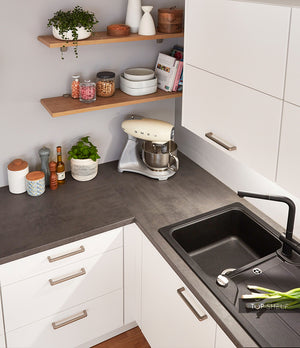 Küchen-Einbauspüle von Schock aus CRISTALITE®, abgesenkter Ablauf, Ausschnittmaße 840mm x 480mm;Farbe Onyx