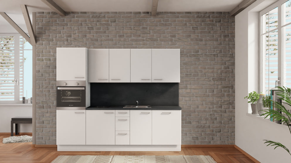 nobilia Einbauküche Straubing 255 cm Weiß Beton Schiefergraumit Elektrogeräten