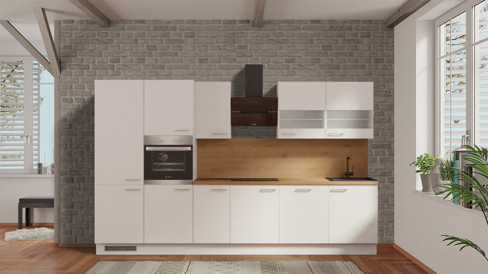 nobilia Einbauküche Münster 345 cm Alpinweiß matt Küchenzeile mit E-Geräten Eiche Provence