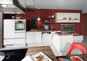 nobilia Küche mit Kücheninsel Laser 416 weiß 550 + 220 cm Küche Küche konfigurierbar mit E-Geräten spiegelverkehrt