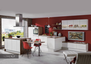 nobilia Küche mit Kücheninsel Laser 416 weiß 550 + 220 cm Küche Küche konfigurierbar mit E-Geräten spiegelverkehrt