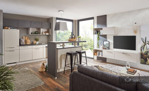 nobilia Küchenzeile mit Kücheninsel & Living Laser 415 Sand 245 + 210 + 220cm Küche & Wohnen konfigurierbar mit E-Geräten