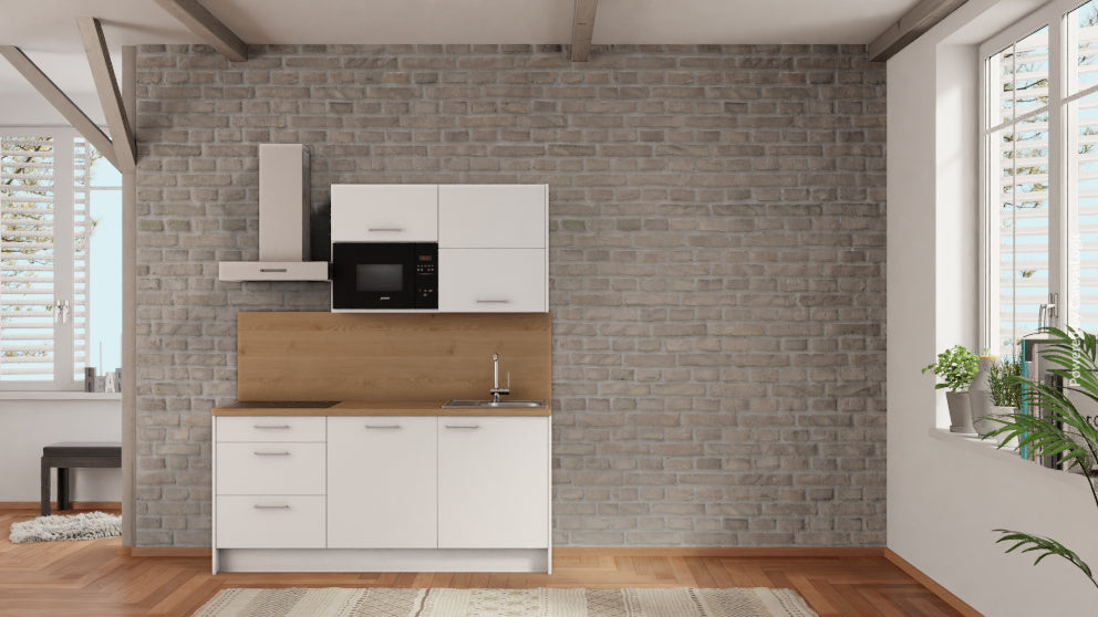 nobilia Jena Miniküche mit Spülmaschine 180 cm weiß matt Küchenzeile mit E-Geräten Eiche Provence