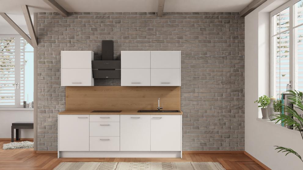 nobilia Kompaktküche Celle 240 cm Alpinweiß matt Eiche Provence komplett mit Kochfeld