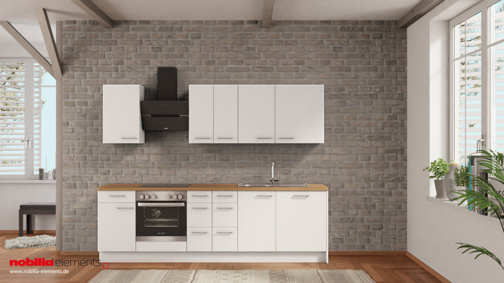 nobilia Cocina compacta Datteln 270 cm blanco alpino mate roble Provenza completa con placa de cocina