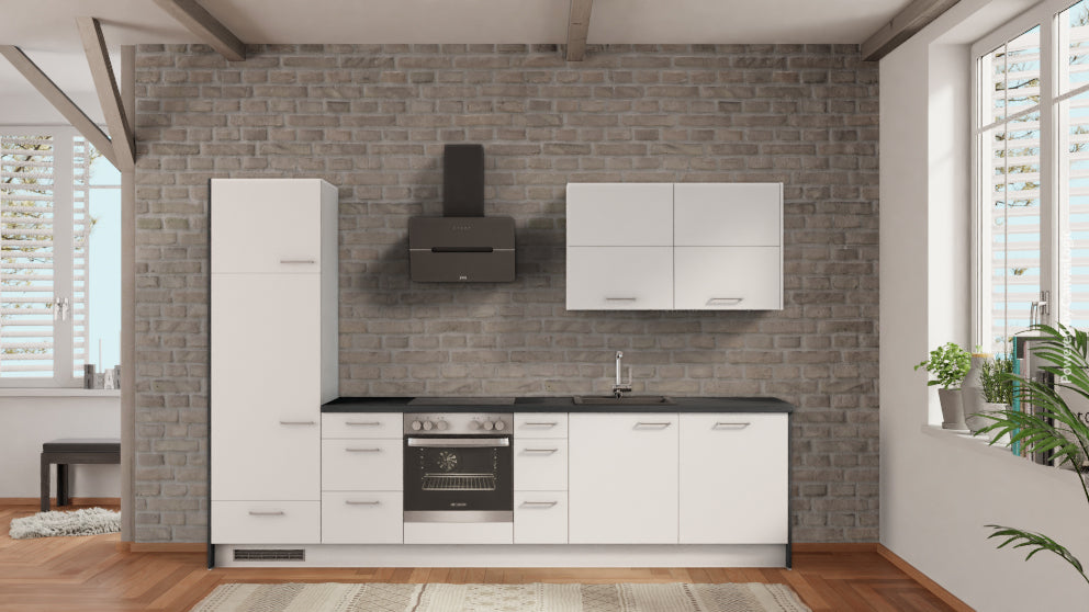 nobilia Kompaktküche Hemer 315 cm Alpinweiß matt Beton Schiefergrau komplett mit Kochfeld