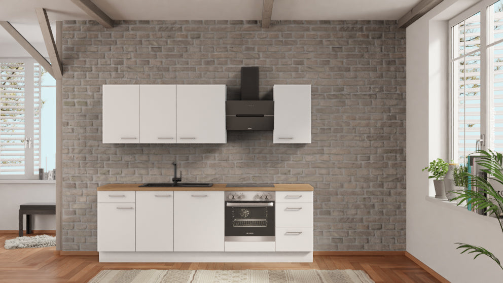 nobilia Kompaktküche Löhne 255 cm Alpinweiß matt Eiche Provence mit Backofen