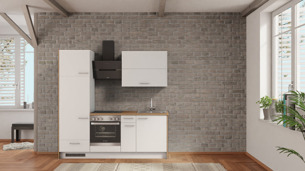 nobilia Kompaktküche Uelzen 210 cm Alpinweiß matt Eiche Provence komplette Küche