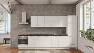 nobilia Küche Elmshorn 375 cm Weiß matt Einbauküche Beton Schiefergrau mit Elektrogeräten