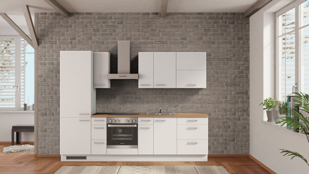 nobilia Cuisine Singen 285 cm Blanc mat Chêne Provence avec appareils électroménagers