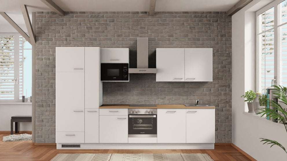 nobilia Küchenblock Heidelberg 330 cm Weiß Eiche Provence mit Elektrogeräten