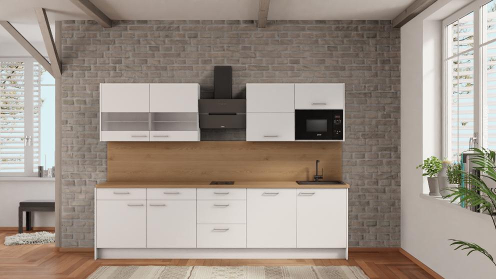 nobilia Küchenzeile Gladbeck 300 cm Weiß matt mit preisen Eiche Provence mit Geschirspüler