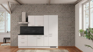 nobilia Küchenzeile Landshut 225 cm Weiß matt günstig ab Werk kaufen Beton Schiefergrau mit Elektrogeräten
