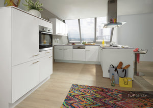 nobilia Küche mit Kücheninsel Speed 244 Alpinweiß 300 x 180 cm + 120 cm Küche konfigurierbar mit Elektrogeräten