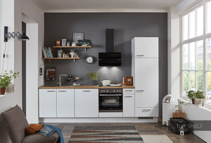 nobilia Küche Kiel 300 cm komplett mit E-Geräten Küchenzeile Alpinweiß vormontiert konfigurierbar