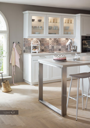 nobilia Küche mit Kücheninsel 774 Lacklaminat Weiss 315+340 cm konfigurierbar mit E-Geräten Wandschränke spiegelverkehrt