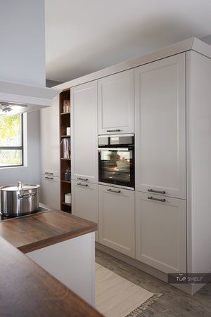 nobilia Küche mit Kücheninsel Chalet 881 Lack Sand Matt 270+380 cm konfigurierbar mit E-Geräten Hochschränke