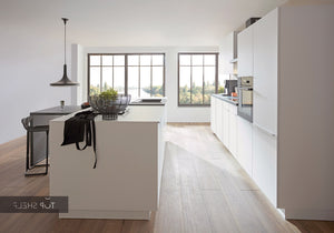 nobilia Küche mit Kücheninsel Easytouch 967 Lacklaminat Alpinweiss ultramatt 330+274 cm konfigurierbar mit E-Geräten seitlich spiegelverkehrt