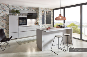 nobilia Küche mit Kücheninsel Fashion 165 Lack Steingrau matt 330+180cm konfigurierbar mit Elektrogeräten