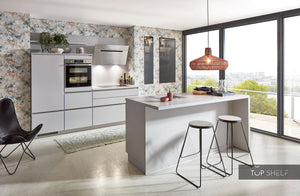 nobilia Küche mit Kücheninsel Fashion 165 Lack Steingrau matt 330+180cm konfigurierbar mit E-Geräten