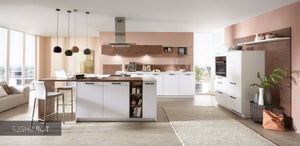 nobilia Küche mit Kücheninsel Fashion 168 Lack Alpinweiss matt 350+120+380cm konfigurierbar mit E-Geräten spiegelverkehrt