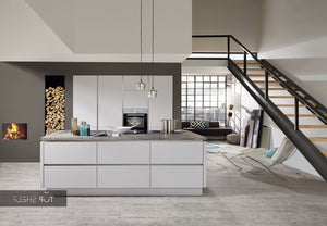 nobilia Küche mit Kücheninsel Fashion 171 Lack Seidengrau matt 240+240cm konfigurierbar mit E-Geräten spiegelverkehrt