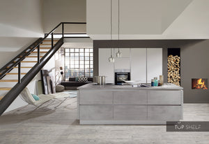 nobilia Küche mit Kücheninsel Fashion 171 Lack Seidengrau Akzent 330 Beton grau matt 240+240cm konfigurierbar mit Elektrogeräten