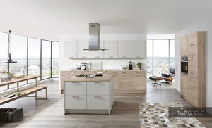 nobilia Küche mit Kücheninsel Fashion 171 Lack Seidengrau matt 360+120+180cm konfigurierbar mit E-Geräten