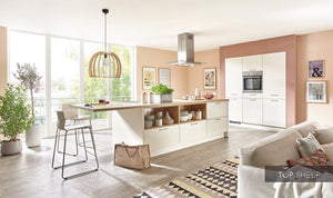 nobilia Küche mit Kücheninsel Fashion 175 Lack Magnolia matt 280+180cm konfigurierbar mit E-Geräten