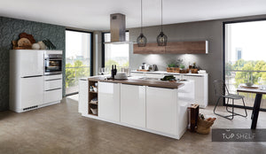 nobilia Küche mit Kücheninsel Flash 503 Lacklaminat Alpinweiss Hochglanz 240+240+120 cm konfigurierbar mit E-Geräten