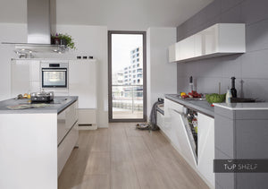 nobilia Küche mit Kücheninsel Focus 470 Lack Alpinweiß ultra-hochglanz 180+200+360cm konfigurierbar mit E-Geräten seitlich
