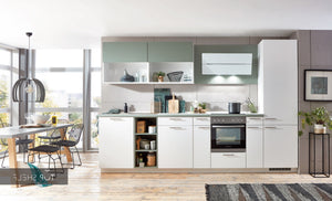nobilia Küche Küchenzeile Laser 427 Alpinweiss 340 cm Küche konfigurierbar mit Elektrogeräten spiegelverkehrt
