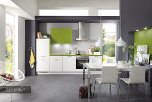 nobilia Küche Küchenzeile Laser 427 Alpinweiss Color Concept 248 Farn 310 cm Küche konfigurierbar mit E-Geräten spiegelverkehrtl