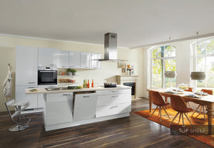 nobilia Küche mit Kücheninsel Lux 819 Lack Seidengrau Hochglanz 300+280 cm konfigurierbar mit E-Geräten