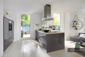 nobilia Küche mit Kücheninsel Lux 823 Lack Schiefergrau Hochglanz 180+240 cm konfigurierbar mit E-Geräten