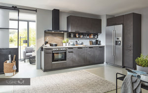 nobilia Küche Küchenzeile Riva 839 Beton Terragrau 130 + 300 cm Küche konfigurierbar mit Elektrogeräten spiegelverkehrt