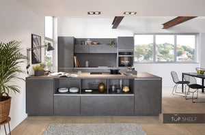 nobilia Küchenzeile mit Kücheninsel Riva 839 Beton Terragrau 300 + 300 cm konfigurierbar mit E-Geräten