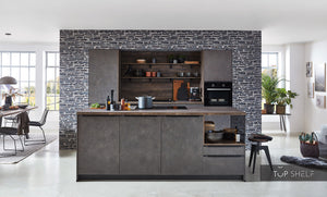 nobilia Küchenzeile mit Kücheninsel Riva 839 Beton Terragrau 300 + 243 cm Küche konfigurierbar mit E-Geräten