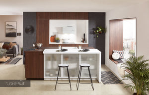 nobilia Küchenzeile mit Kücheninsel Riva 840  Nussbaum 244 + 243 x 110 cm konfigurierbar mit E-Geräten spiegelverkehrt