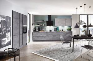nobilia Küche Küchenzeile Riva 889 Beton Schiefergrau 360 + 150 cm konfigurierbar mit E-Geräten gespiegelt