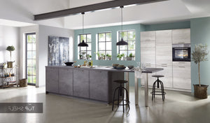 nobilia Küche mit Kücheninsel Riva 889 Beton Schiefergrau 360 + 180 cm konfigurierbar mit E-Geräten gespiegelt