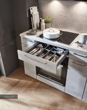 nobilia Küche Küchenzeile Riva 892 Beton Grau Nachbildung 360 cm konfigurierbar mit E-Geräten Besteckkasten spiegelverkehrt