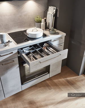 nobilia Küche Küchenzeile Riva 892 Beton Grau Nachbildung 360 cm konfigurierbar mit E-Geräten Besteckkasten