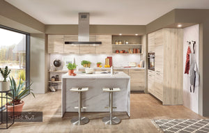 nobilia Küche mit Kücheninsel Riva 893 Eiche San Remo 130+ 363 + 160 cm konfigurierbar spiegelverkehrt