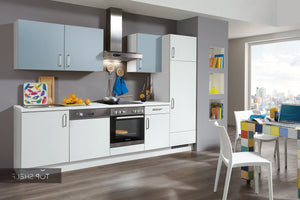 nobilia fitted kitchen Speed ​​239 white soft matt 254 aqua 290cm configurable --