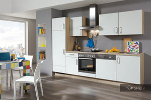 nobilia Küche Küchenzeile Speed 239 weiss softmatt 290cm Küche konfigurierbar 198 Eiche Sierra mit Elektrogeräten