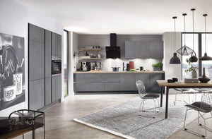 nobilia Küche Küchenzeile StoneArt 303 Grauschiefer Nachbildung 360+150cm konfigurierbar mit E-Geräten spiegelverkehrt